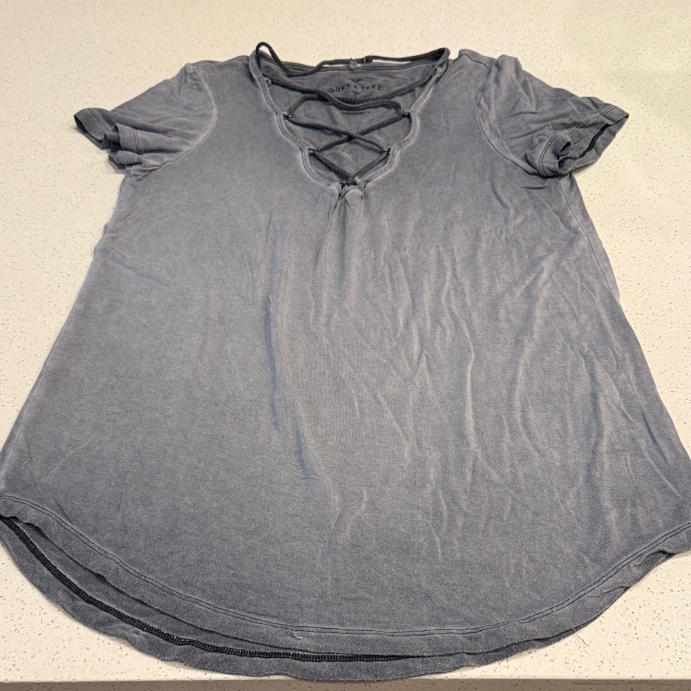 American Eagle Outfitters Gray Crisscross Tee